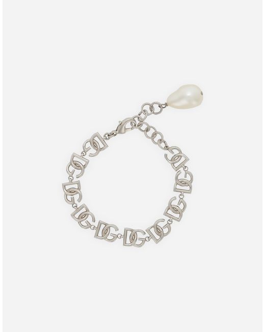 Dolce & Gabbana White Logo-plaque Polished-finish Bracelet