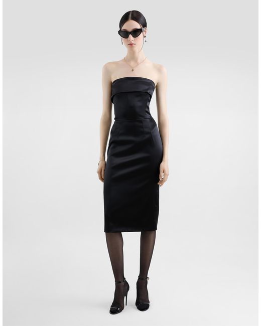 Dolce & Gabbana Black Satin Calf-Length Corset Sheath Dress