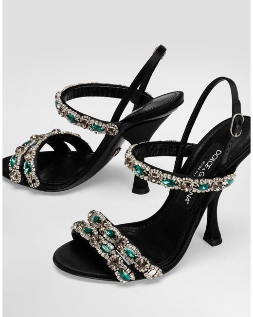 Dolce & Gabbana Black Sandals With Embroidery