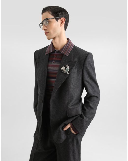 Dolce & Gabbana Black Sinatra Single-Breasted Wool Flannel Jacket for men