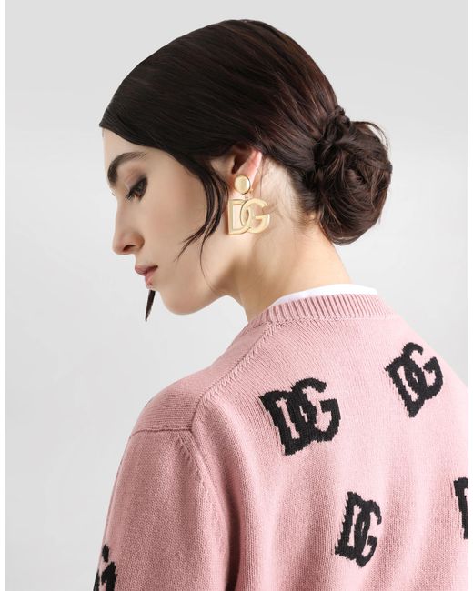 Dolce & Gabbana Pink Wool Sweater With Dg Logo Inlay