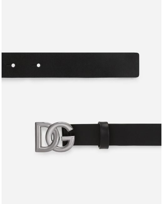 Dolce & Gabbana Black Lux Leather Belt With Crossover Dg Logo Buckle for men