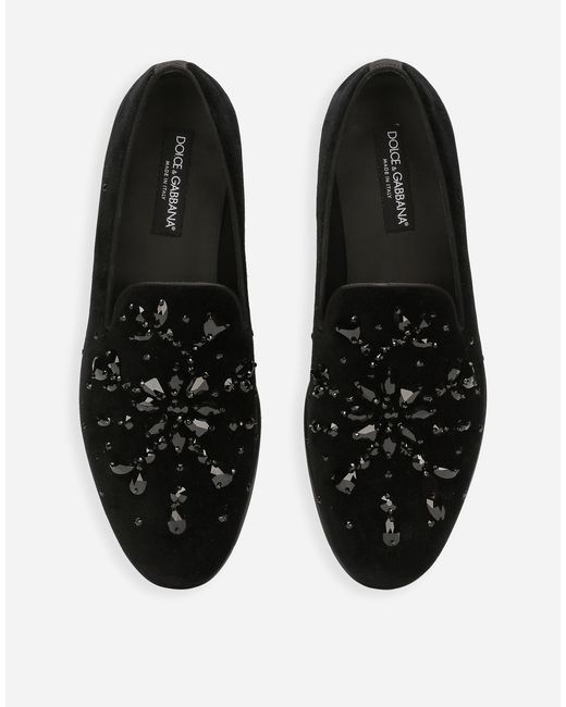 Dolce & Gabbana Black Velvet Slippers for men