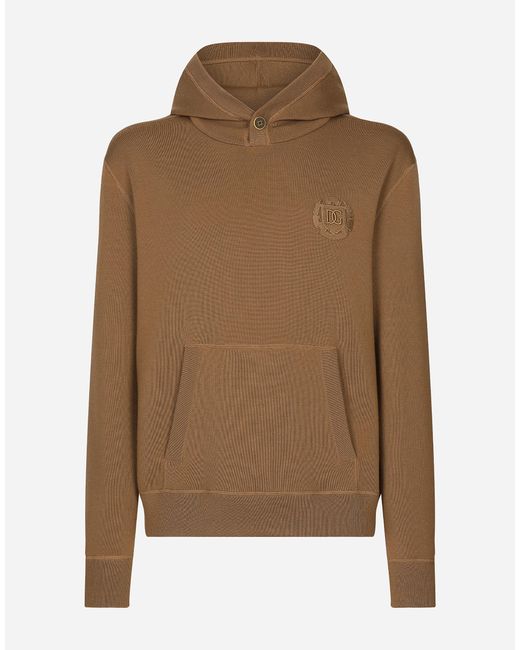 メンズ Dolce & Gabbana Wool And Silk Hoodie With Dg Patch Brown