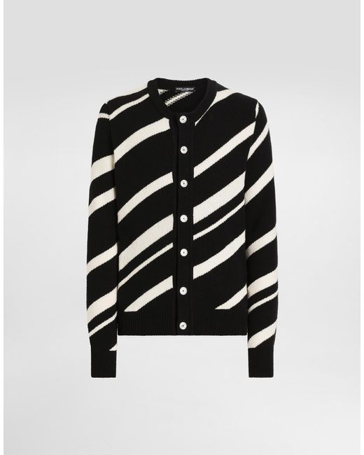Dolce & Gabbana Black Long-Sleeved Cotton Cardigan With Stripe Inlay for men