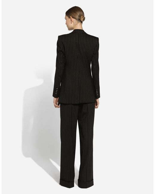 Dolce & Gabbana Black Ausgestellte Nadelstreifenhose Aus Wolle