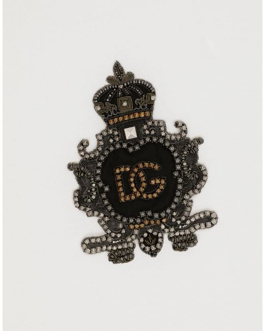 Dolce & Gabbana White Cotton T-Shirt With Heraldic Dg Logo Patch for men