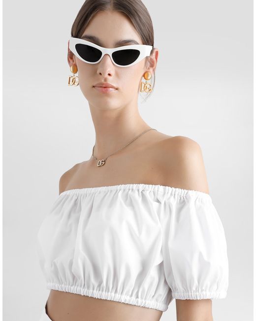 Dolce & Gabbana White Cotton Bardot-Neck Top