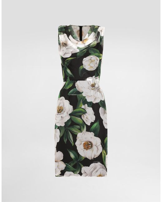 Dolce & Gabbana White Gardenia- Chiffon Midi Dress