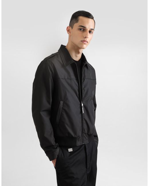 メンズ Dolce & Gabbana ロゴプレート キャンバス ボンバージャケット Black