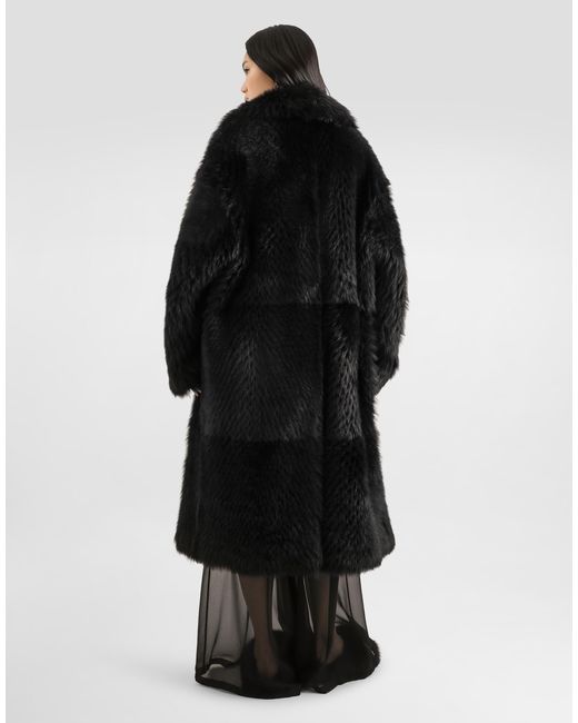 Dolce & Gabbana Black Single-Breasted Shearling Coat