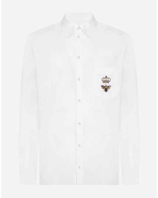 メンズ Dolce & Gabbana シャツ マルティーニフィット コットン エンブロイダリー White