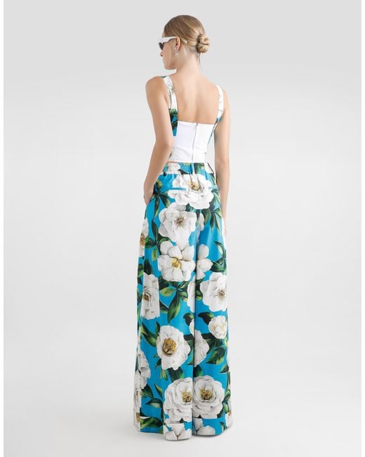 Dolce & Gabbana Blue Cotton Corset Top With Gardenia