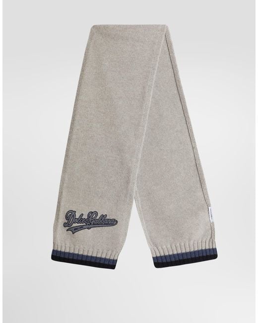 Dolce & Gabbana Gray Knit Scarf With Logo for men