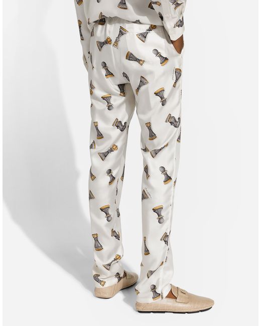 Pantalón Estilo Jogger En Sarga De Seda Con Estampado De Ajedrez Dolce & Gabbana de hombre de color White