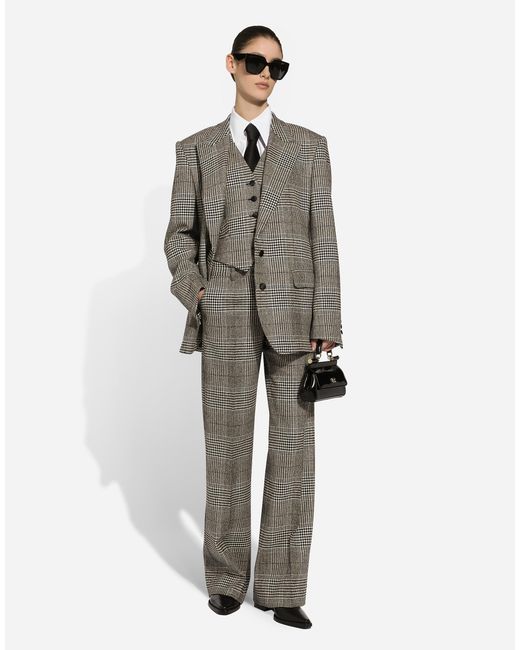 Dolce & Gabbana Gray Flared Glen Plaid Pants