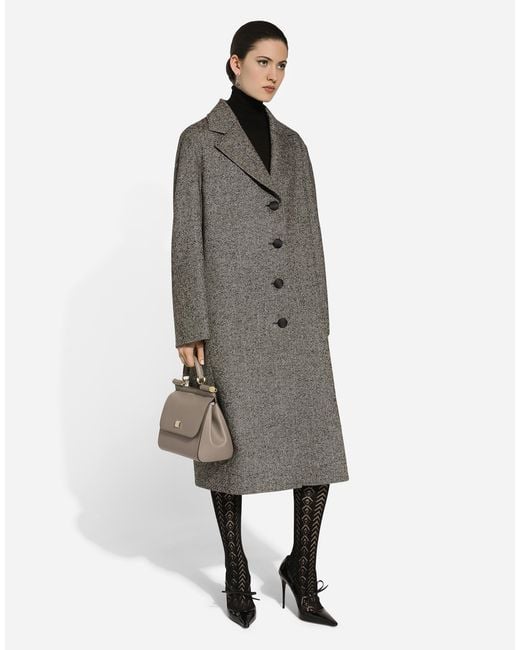 Dolce & Gabbana Gray Single-Breasted Wool Herringbone Coat