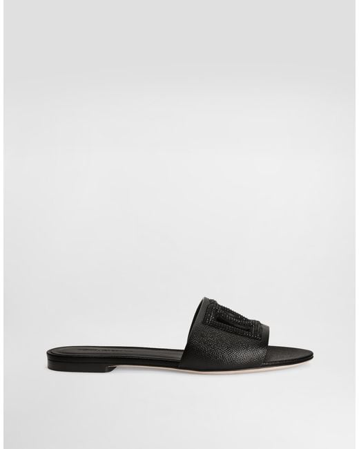 Dolce & Gabbana White Suede And Dauphine Calfskin Flat Slippers