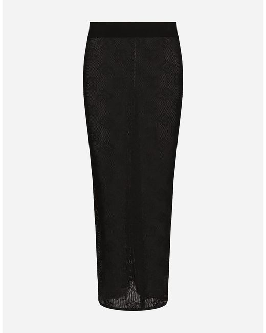 Dolce & Gabbana Black Mesh-Stitch Pencil Skirt With Jacquard Dg Logo