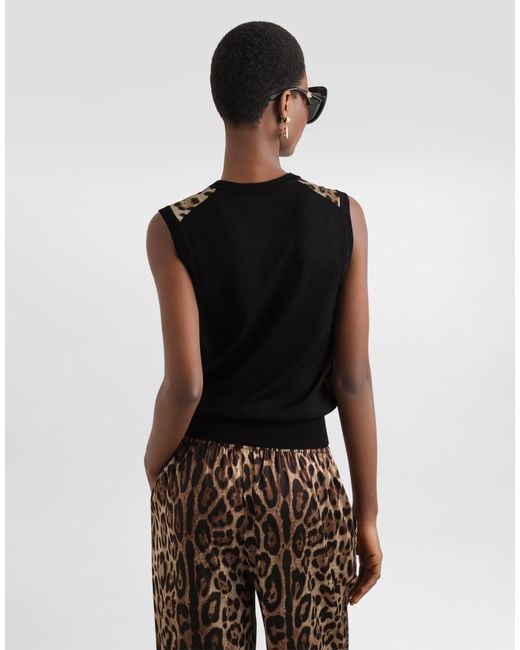 Dolce & Gabbana Black Leo- Wool Top