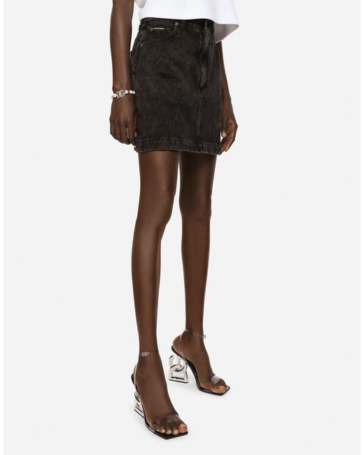 Dolce & Gabbana Black Washed Denim Miniskirt