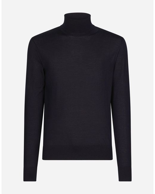 Dolce & Gabbana Blue Cashmere And Silk Turtle-Neck Sweater for men