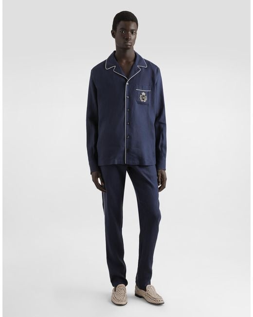 Dolce & Gabbana Blue Linen Pajama Pants for men