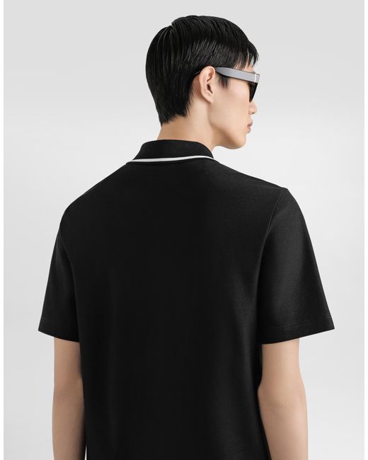 Dolce & Gabbana Black Cotton Piqué Polo Shirt for men