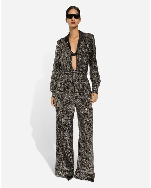 Dolce & Gabbana Gray Sequined Pajama Pants