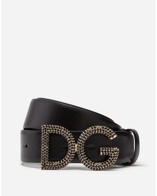 Dolce & Gabbana Gürtel aus kalbleder mit strass-logo-schnalle in Black für Herren