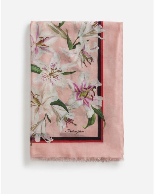Sciarpa 135 X 200 In Modal E Cashmere Stampa Lilium di Dolce & Gabbana in Pink