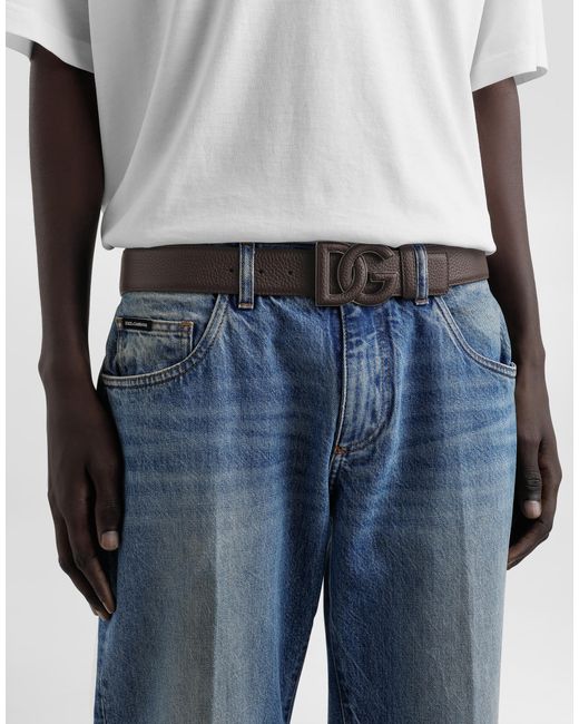 Dolce & Gabbana White Deerskin-Print Calfskin Belt With Logo Print for men
