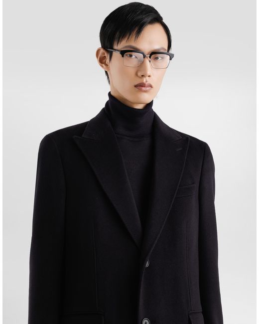 Dolce & Gabbana Black Single-Breasted Cashmere Coat for men