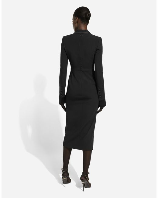 Dolce & Gabbana Black Woolen Calf-Length Coat Dress
