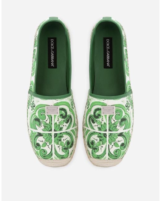 メンズ Dolce & Gabbana Majolica-Print Canvas Espadrilles Green