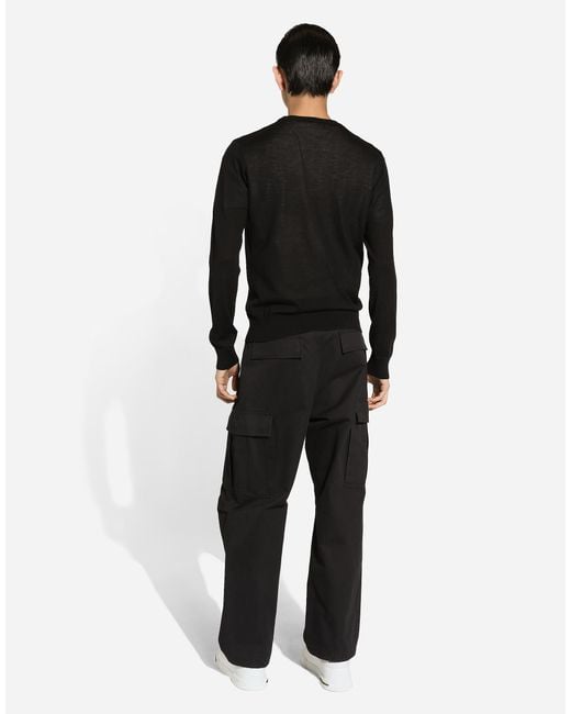 Dolce & Gabbana Rundhalspullover Aus Kaschmir Mit Dg-Stickerei in Black für Herren