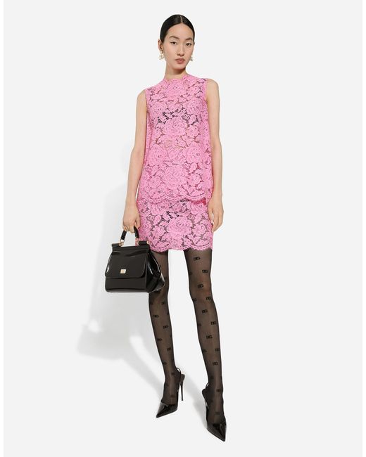 Dolce & Gabbana ミニスカート コードレース フローラルロゴ Pink