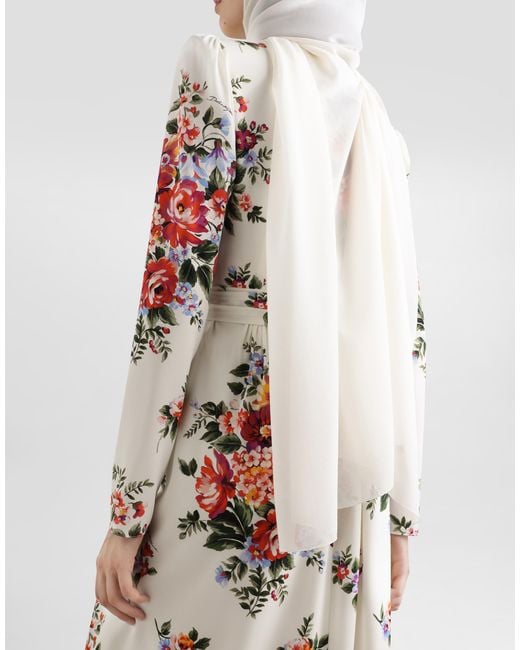 Dolce & Gabbana White Flower Bouquet-Print Charmeuse Dress