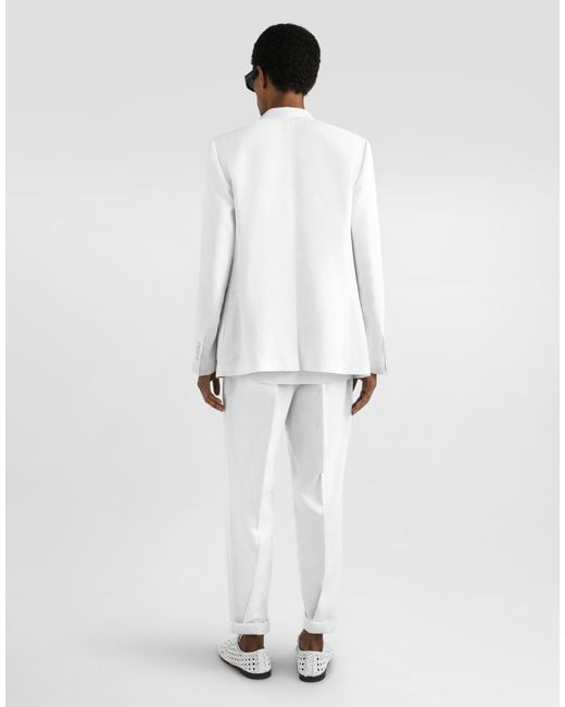 Dolce & Gabbana White Portofino Double-Breasted Linen Jacket for men