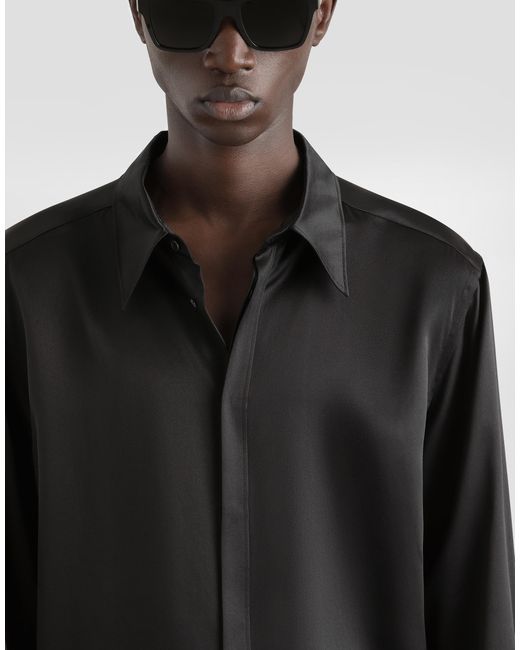 Dolce & Gabbana Black Silk Satin Martini-Fit Shirt for men
