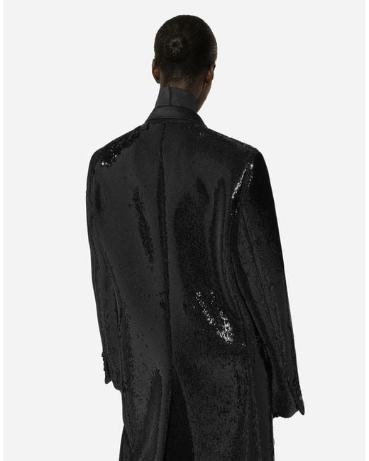 Dolce & Gabbana ダブルブレストコート マイクロスパンコールエンブロイダリー Black