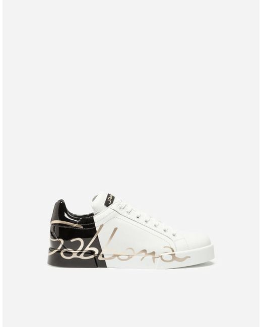 Dolce & Gabbana White Portofino Sneakers With Patent Leather Heel