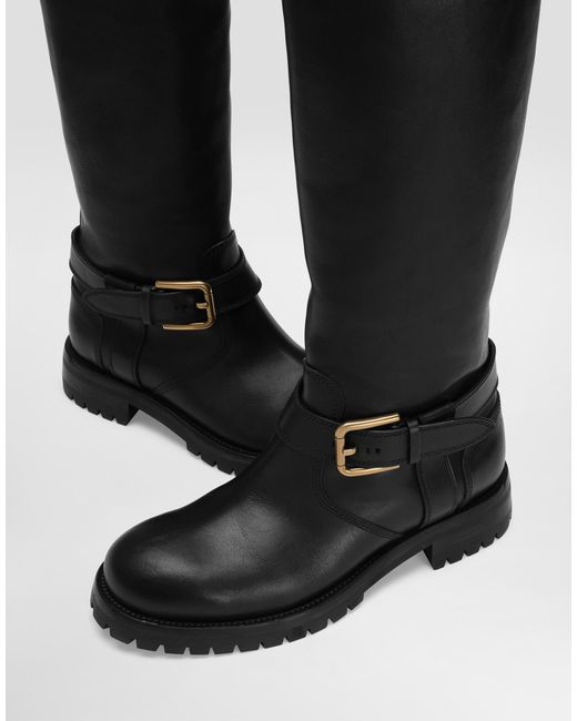 Dolce & Gabbana Black Calfskin Biker Boots