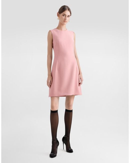 Dolce & Gabbana Pink Wool Crepe Midi Fit-And-Flare Dress