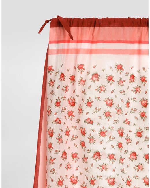 Dolce & Gabbana Pink Small Rose-Print Cotton Batiste Sarong