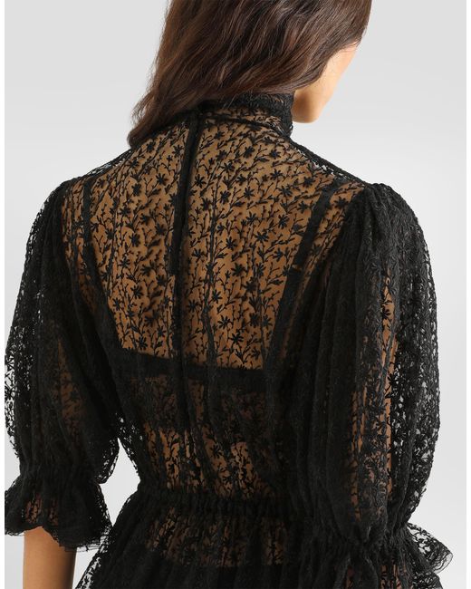 Dolce & Gabbana Black Tulle Top With Embroidery