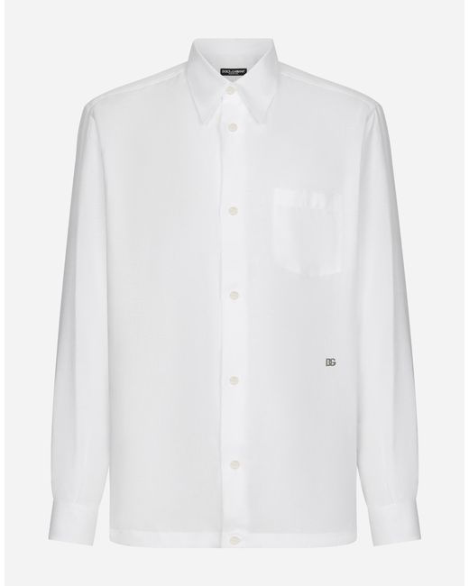 メンズ Dolce & Gabbana シャツ ハワイフィット リネン Dgハードウェア White