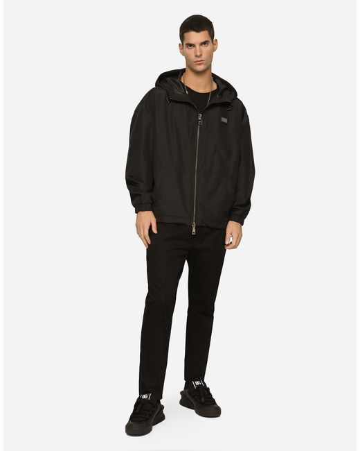 Dolce & Gabbana Black Nylon Jacket With Hood And Branded Tag for men