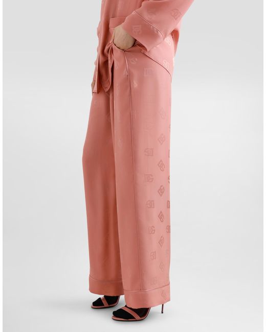 Dolce & Gabbana Pink Silk Satin Jacquard Pajama Pants With All-Over Dg Logo