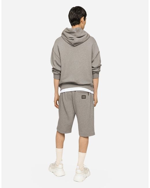 Dolce & Gabbana Gray Jersey Jogging Shorts With Logo Tag for men